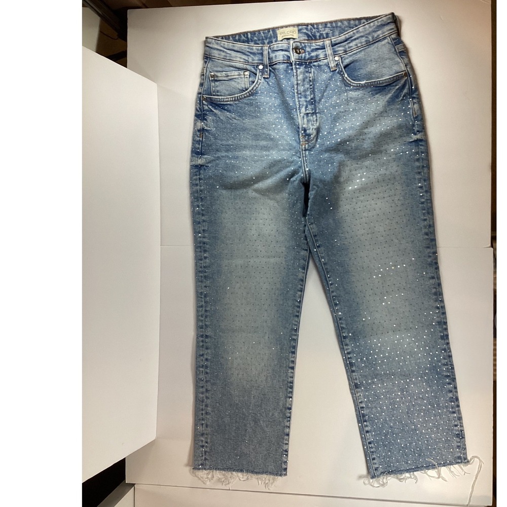 Pilcro Rhinestone Embellished Jeans Women's 32 Light Wash Blue Good Condition